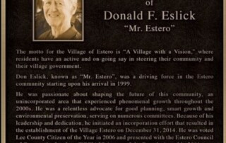 Plaque Honoring Don Eslick