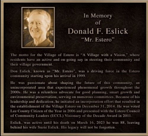 Plaque Honoring Don Eslick